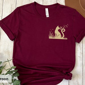 Cat T-shirt, Cat Gifts, Cat Mom Shirt, Cat Lover Gift, Cat Butterfly Silhouette Shirt, Pet Lover Gift, Cat Wildflower Tee, Girls Cat Shirt