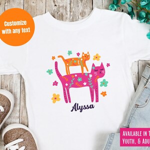 Custom Text Cat Shirt, Cat Birthday Shirt With Name, Kitten Birthday Girl T-Shirt, Cat Mom Tee, Cat Lover Gifts, Mama Cat & Kitten Shirt