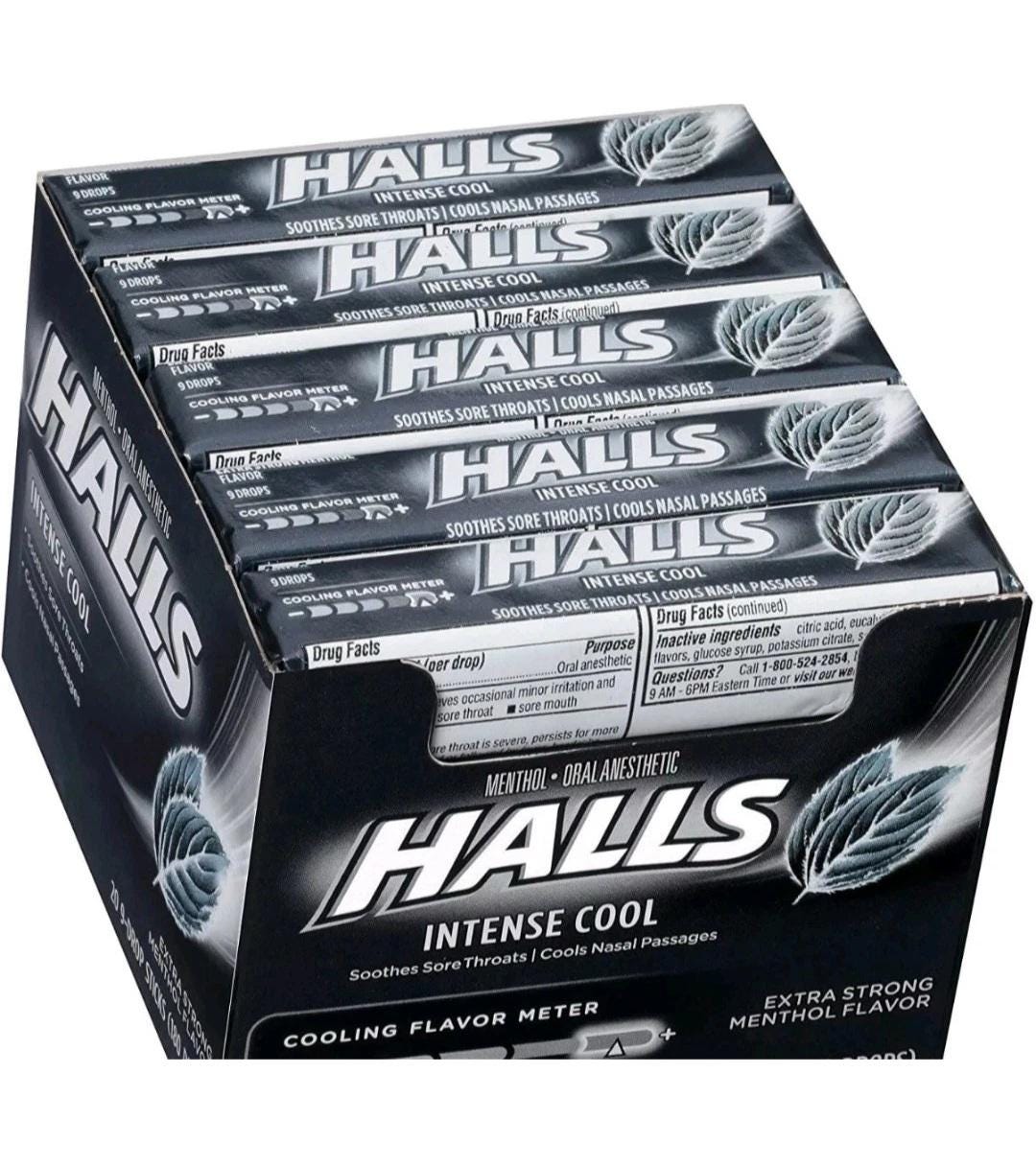 HALLS EXTRA STRONG Intense Cough Drops - Box of 12 Rolls Each - Free ...