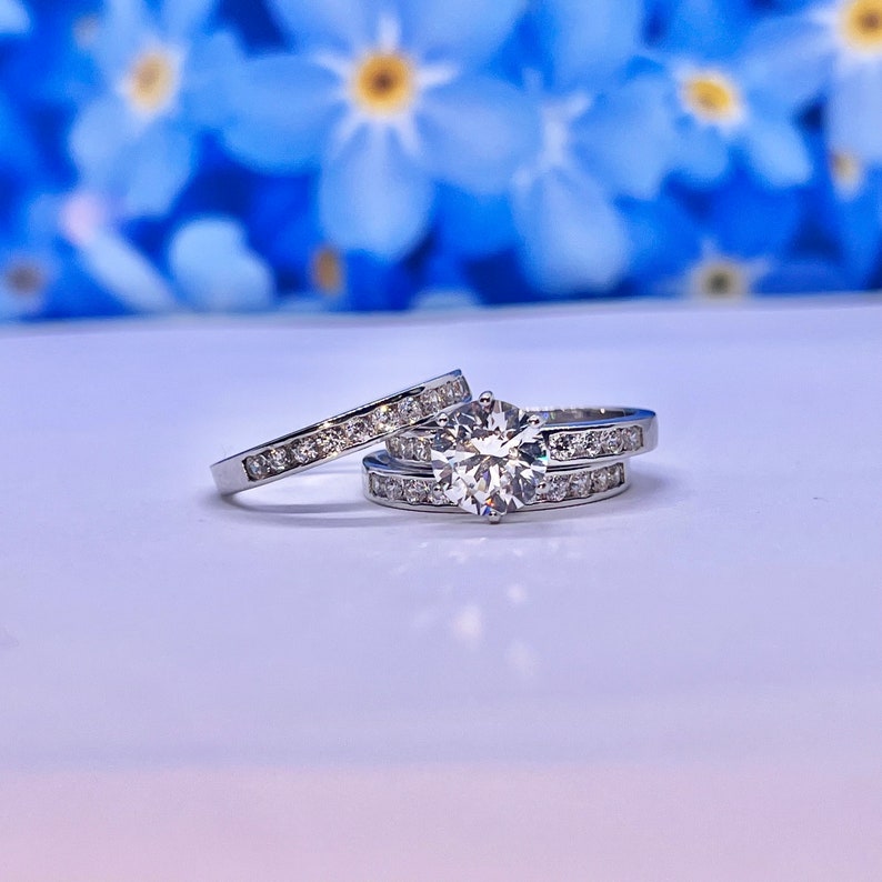 Triple Ring Set 2 Carat Man Made Diamond 925 Sterling Silver Wedding