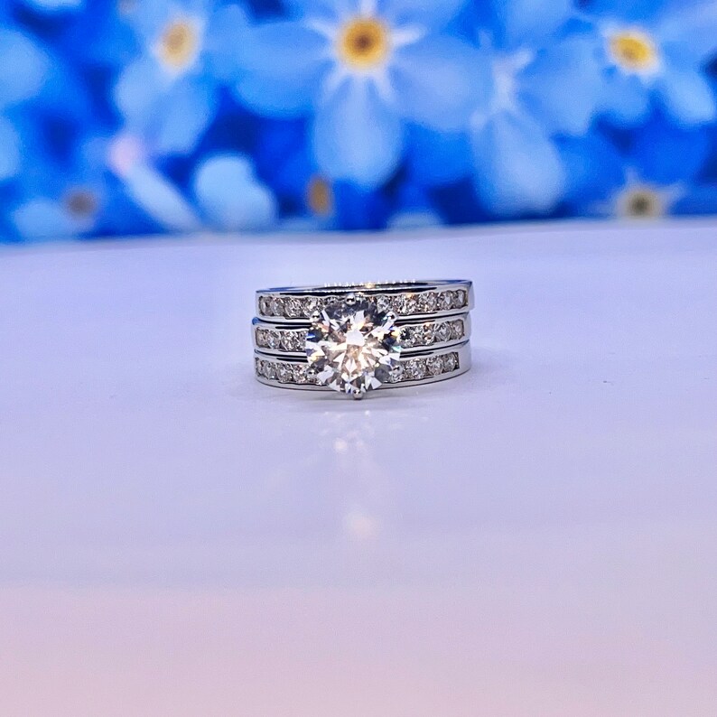 Triple Ring Set 2 Carat Man Made Diamond 925 Sterling Silver Wedding