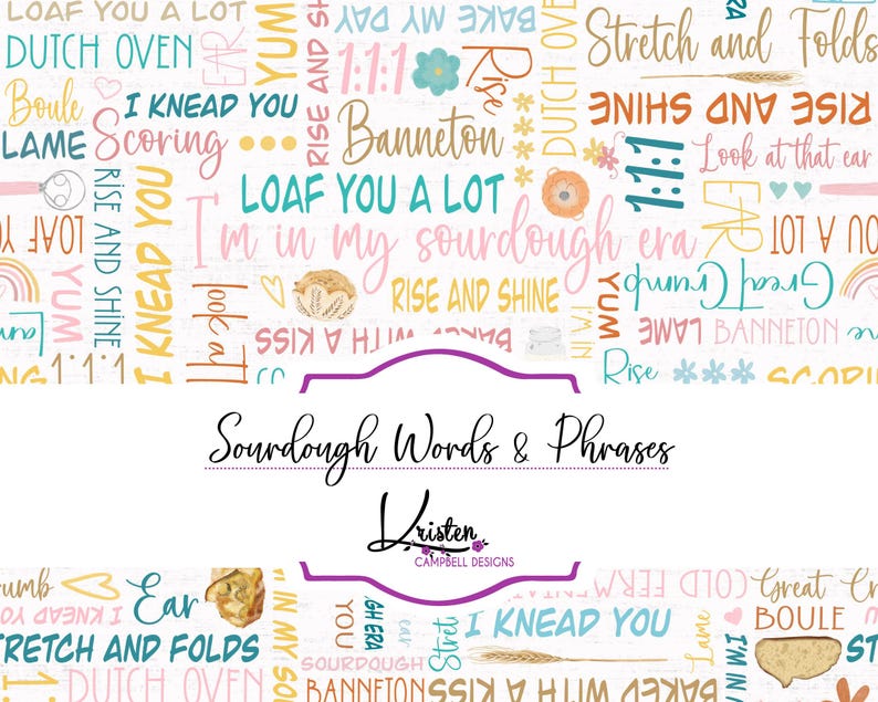 Sourdough Seamless Pattern, Quotes, Baking Words, Digital Paper ...