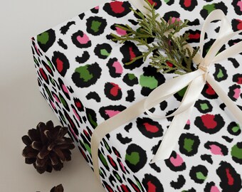 Pink and Red Christmas Leopard Wrapping paper sheets