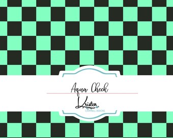 Aqua and black check seamless repeat pattern digital scrapbooking digital download sublimation pattern checkered paper check print
