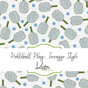 Pickleball print seamless pattern, digital scrapbooking paper, digital fabric, sublimation pattern, pickleball paddles, commercial use