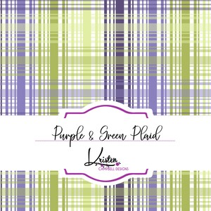 May include: Purple and green plaid pattern with the text "Purple & Green Plaid" and "Kristen Campbell Designs" in a white oval.