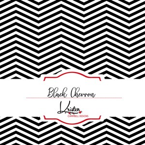 May include: Black and white chevron pattern background with a white rectangle in the center. The rectangle contains the text "Black Chevron" in black cursive font and the text "Kristen Campbell Designs" in a smaller black font.