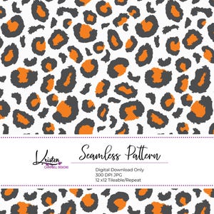 College Football Seamless Pattern, Orange and Gray Leopard Print, Digital Paper, Sublimation PNG, Scrapbook Paper