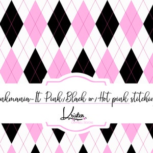 Chic Pink & Black Argyle seamless repeat digital scrapbooking paper sublimation pattern digital download Argyle printable