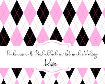 Chic Pink & Black Argyle seamless repeat digital scrapbooking paper sublimation pattern digital download Argyle printable