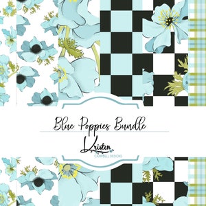 Poppy Paper Bundle, Seamless pattern, digital scrapbooking paper, sublimation pattern, Checkered paper, plaid Paper, commercial use