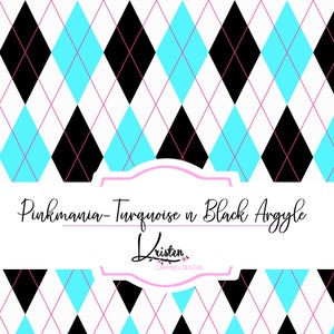 Pinkmania Turquoise and Black Argyle seamless repeat digital scrapbooking paper sublimation pattern argyle printable Harlequin pattern