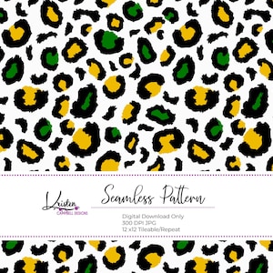 Motivo a fantasia calcistica senza soluzione di continuità, stampa leopardata nera, gialla e verde, carta digitale, PNG per sublimazione, carta per scrapbooking