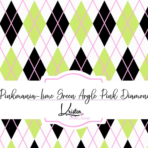 Lime Green Argyle Pink Diamonds Seamless repeat digital scrapbooking paper sublimation pattern digital download Harlequin pattern