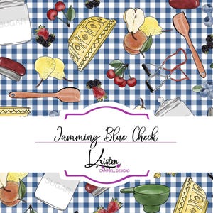Patrón sin costuras Jamming, papel digital, papel para scrapbooking, sublimación, uso comercial, cuadros azules, papel para mermelada, papel de fruta, sublimación de mermelada