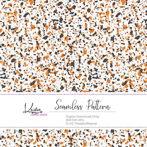 May include: Seamless pattern design featuring a speckled pattern in orange, gray, and black on a white background. The design includes the text "Seamless Pattern" and "Digital Download Only".