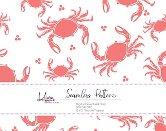 Salomn Crab seamless pattern, digital paper, scrapbooking, sublimation, sea life, beach, coastal, printable fabric,commercial use