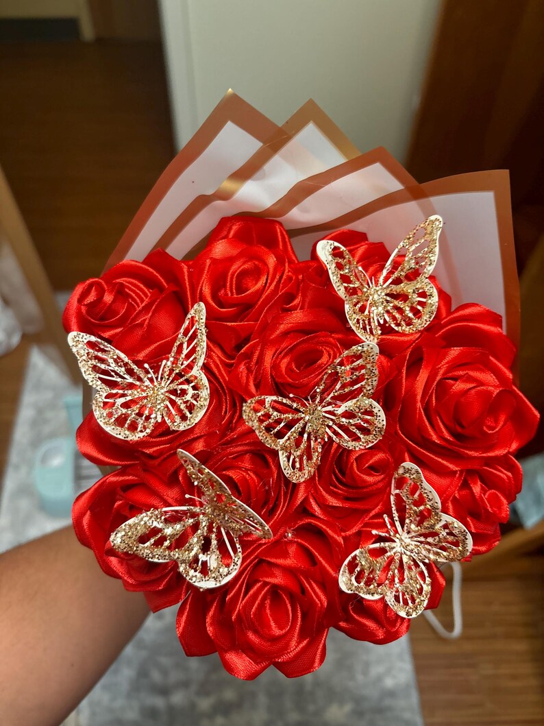 Eternal Roses Multi Colored Ribbon Handmade Eternal Ribbon Rose Bouquet – Timeless Forever Flowers for Any ...