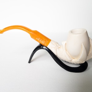 Unsmoked Vintage Antique Model Eagle Claw Hand Carved Bent Meerschaum Tobacco Pipe With Leather Travel Case