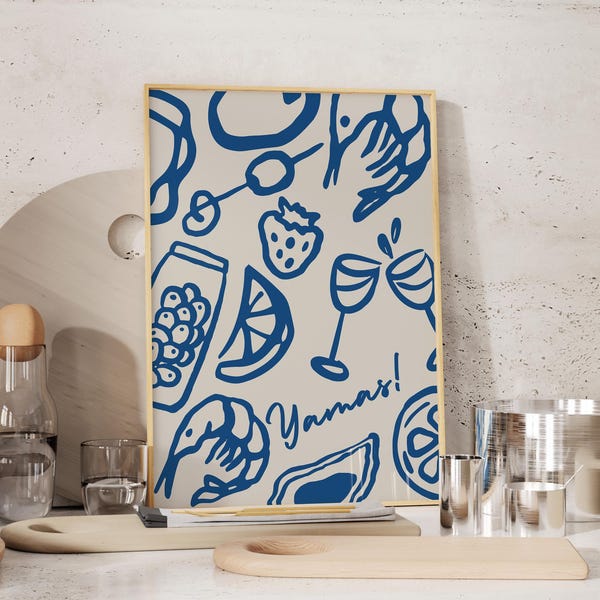 Greece Wall Art Mediterranean Print Blue Trendy Summer Poster, Coquette Room Decor, Greek Summer Poster, Coastal Minimalist Kitchen Decor