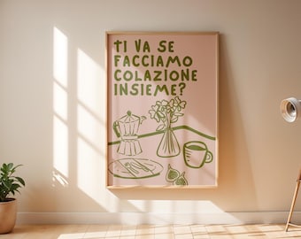 Colourful Breakfast Print Italian Coffee Print Italian Kitchen Decor Colourful Aesthetic Kitchen Poster Digital Download Coffee Art Poster