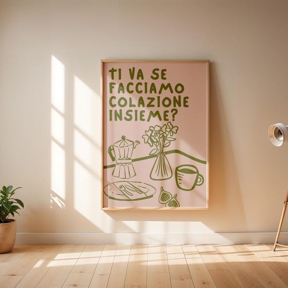 Colourful Breakfast Print Italian Coffee Print Italian Kitchen Decor Colourful Aesthetic Kitchen Poster Digital Download Coffee Art Poster