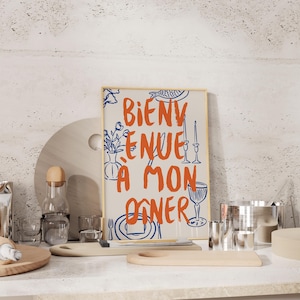 Bunte Dinner Party Wand Kunst Französisch Vintage Poster Drucken Digitaler Download, trendige Küche Wand Kunst Französisch druckbare Mädchen Abendessen Poster