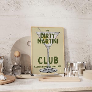 Impresión de martini sucio, impresión artística de barra, póster de cóctel, arte de pared moderno, arte de pared con carrito de bar, arte imprimible de barra, decoración de pared con bebidas, arte con descarga digital