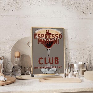 Impresión de arte de bar con impresión de martini espresso, póster de cóctel, arte de pared moderno, carrito de bar, arte de pared, arte imprimible de bar, decoración de pared con bebidas, descarga digital
