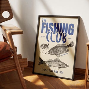 Fishing Club Vintage Poster Art Retro Fishing Print Cabin Wall Decor Outdoor Sports Fisherman Illustration Gift for Dad Printable Wall Art