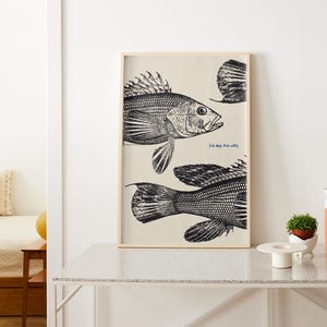 Wolfsbarsch Fisch Vintage Poster Kunst Retro Angeln Druck Kabine Wanddekor Outdoor Sport Fischer Illustration Ozeanangeln druckbare Wandkunst
