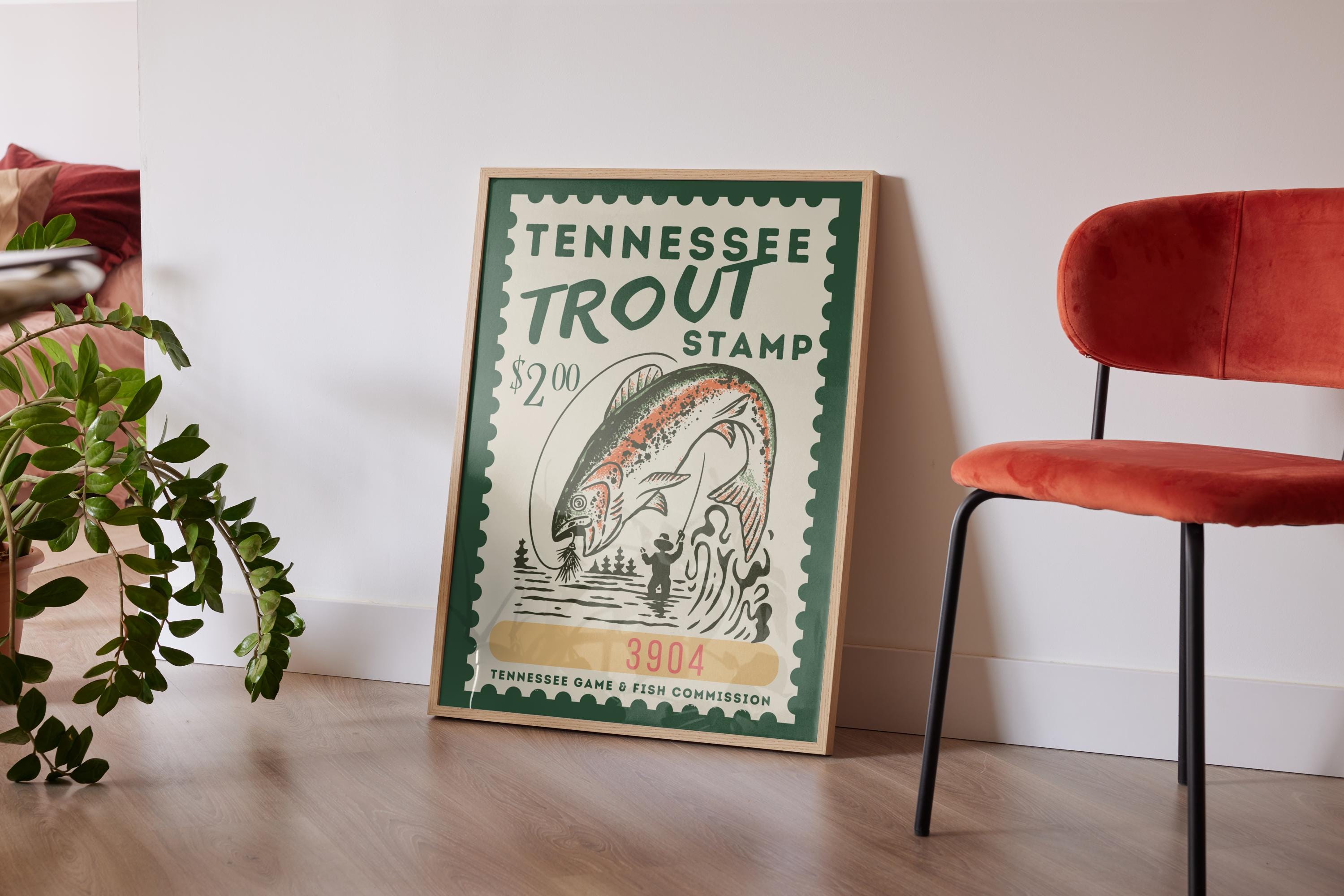 Trout Fish Vintage Poster Art Retro Fishing Print Cabin Wall Decor Outdoor Sports Fisherman Illustration Tennessee Trout Printable Wall Art