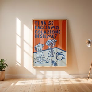 Arte de parede colorida para café da manhã Impressão de café italiano Decoração de cozinha italiana Pôster de cozinha estético colorido Download digital Pôster de café