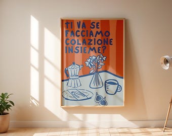 Colourful Breakfast Wall Art Italian Coffee Print Italian Kitchen Decor Colourful Aesthetic Kitchen Poster Digital Download Coffee Poster