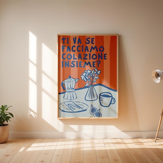 Colourful Breakfast Wall Art Italian Coffee Print Italian Kitchen Decor Colourful Aesthetic Kitchen Poster Digital Download Coffee Poster