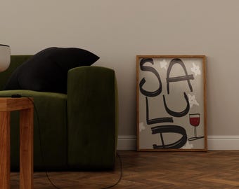 Salud Print Mexican Wall Art Cheers Spanish Retro Poster Bar Cart Wall Art Trendy Wall Art Spanish Decor Digital Download Printable Wall Art