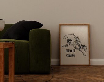 Western Print Cowboy Poster Trendy Minimalist Western Wall Art Wild West Print Retro Home Decor Horse Art Print Digital Download, Dorm Decor