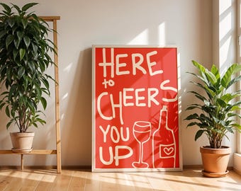 Impresión artística del cóctel "Cheers You Up": Póster de carrito de bar rojo (descarga digital)