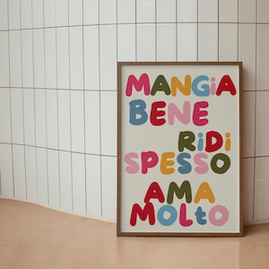 Italian Mangia Bene Wall Art Vintage Poster Print Decor, Retro Colourful Poster, Trendy Wall Art, Gallery Wall Art, Printable Wall Art