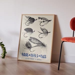 Fishing Lures Vintage Poster Art Retro Fishing Print Cabin Wall Decor Outdoor Sports Fisherman Illustration Gift for Dad Printable Wall Art