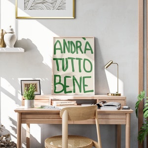 Italienisches Tutto Bene Wand Kunst Grün Vintage Poster Druck Dekor Retro handgezeichnetes Plakat Trend Zitat Wand Kunst Galerie Wandkunst druckbare Kunst