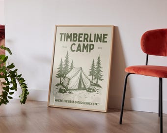 Camping Vintage Poster Art Retro Adventure Print Cabin Wall Decor Outdoor Sports Outdoorsman Illustration Fishing Hunting Printable Wall Art