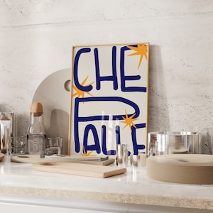 Retro Italienische Handgezeichnete Blaue Wand Kunst Vintage Che Palle Typografie Plakat Dekor Poster Trendige Wandkunst Galerie Wandkunst druckbare Kunst
