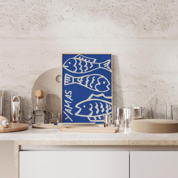 Greece Wall Art Mediterranean Print Blue Trendy Summer Poster Coquette Room Decor Greek Summer Poster Minimalist Coastal Yamas Kitchen Decor