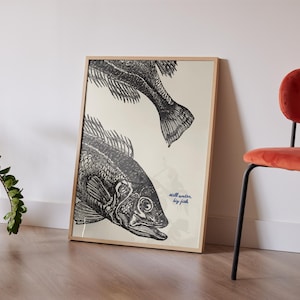 Bass Fish Vintage Poster Art Retro Fishing Print Cabin Wall Decor Outdoor Sports Fisherman Illustration Bass Family Bass Nursery Wall Art
