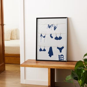 Vintage Wohnung Dekor, Sommer Poster, Kokette Zimmer Dekor, Waschtag Poster, Bikini handgezeichnete Poster, Waschküche Zubehör, Dekor