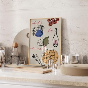 Kitchen Wall Art Abstract Print Quirky Art Print What&#39;s for Dinner Poster Minimalist Dining Room Art Trendy Apartment Decor Contemporary