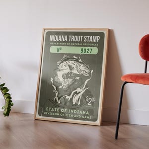 Trout Fish Vintage Poster Art Retro Fishing Print Cabin Wall Decor Outdoor Sports Fisherman Illustration Indiana Trout Printable Wall Art