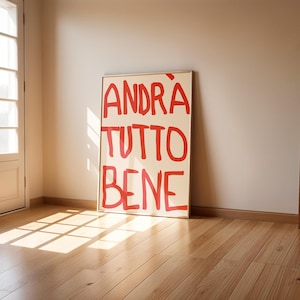 Italienisches Tutto Bene Wand Kunst rot rosa Vintage Poster Druck Dekor Retro handgezeichnetes Plakat Trend Zitat Wand Kunst Galerie druckbare Kunst