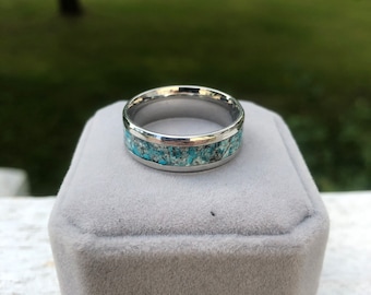 Handcrafted ring; Stainless steel ring; Inlay ring; Turquoise ring ; Wedding band ; Engagement ring ; Gifts for her ; Gifts for him;